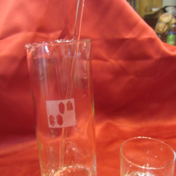 RETRO 70'S COCKTAIL SET W/PITCHER, 3 GLASSES, GLASS STIRRER, FROSTED DESIGN - Picture 3 of 5